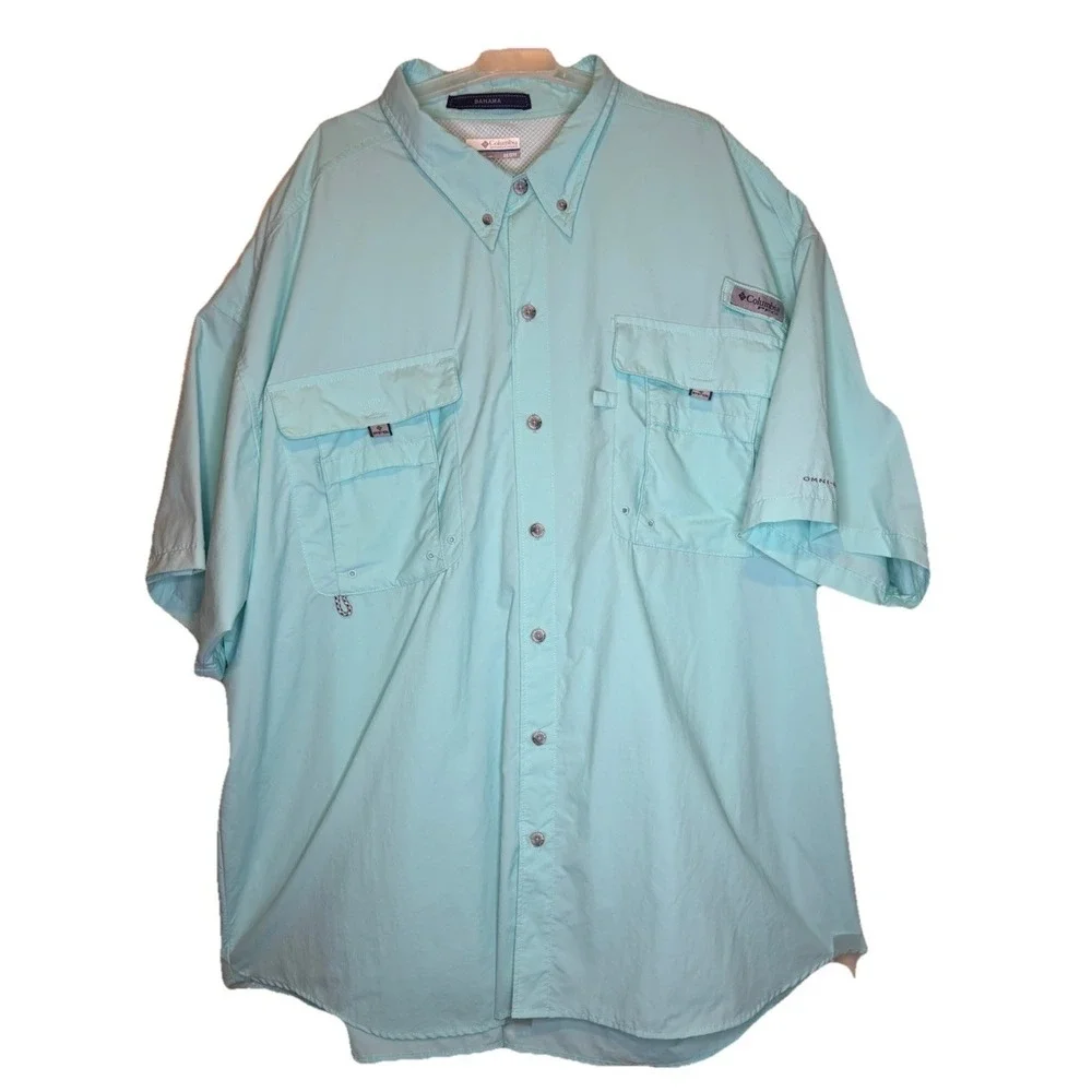 Columbia Bahama Shirt Mens 3X Light Blue PFG Omni Shade Vented‎ Short Sleeve